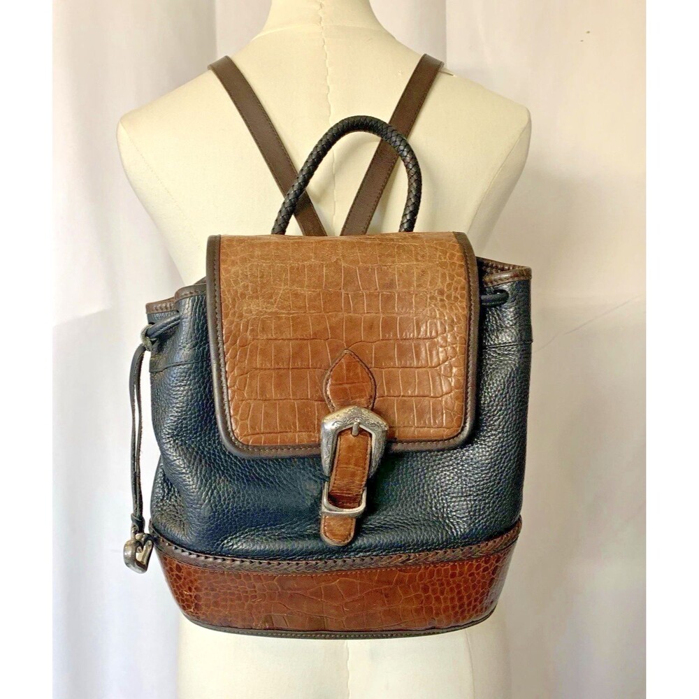 Brighton Vintage Croc Embossed Leather Backpack Black Brown A497122